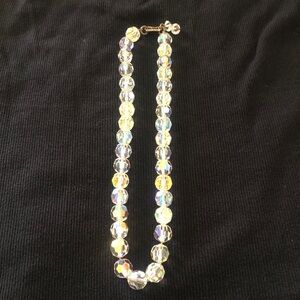 1940’s Crystal Aurora Borealis Beaded Necklace - Clear/Gold Sparkle